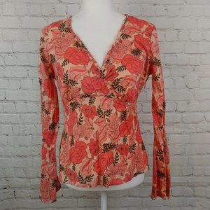LOFT Peplum Floral Trumpet Long Sleeve Top Size 6
